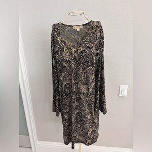 Michael Kors Elegant Paisley Long Flared Sleeve Dress in Size L